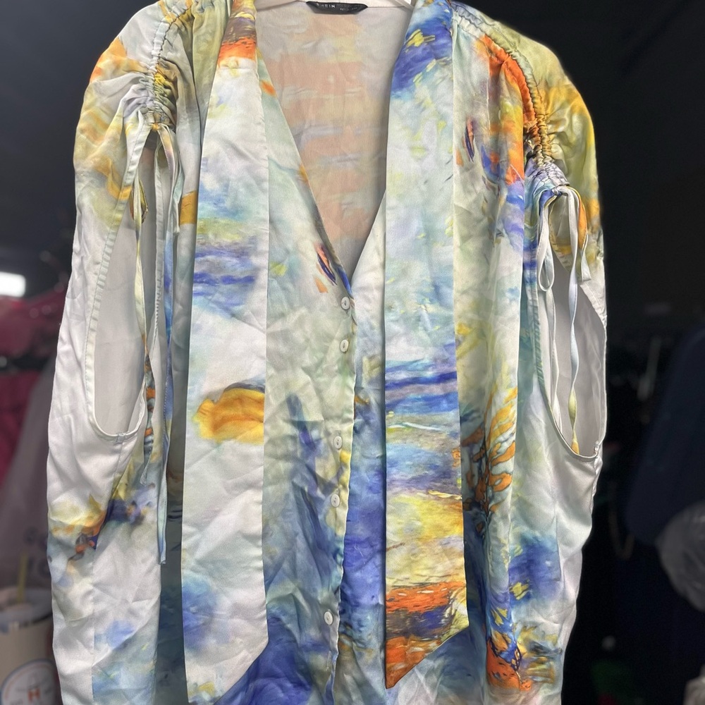 SHEIN Multicolor Watercolor Print Blouse